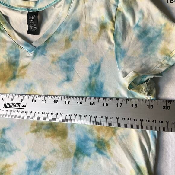 Lildy Women’s Set of Short Sleeve T-shirt & shorts, size S-M, Tie Dye White Blue - Picture 3 of 13